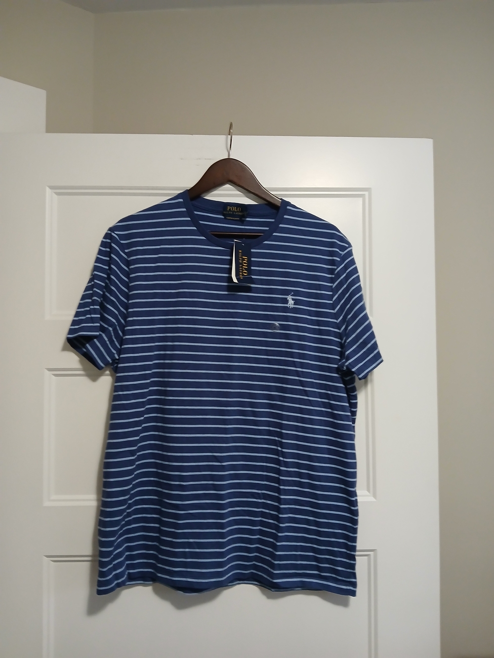 Polo Ralph Lauren Navy & White Striped Crew Neck Cotton Crew Neck Nwt